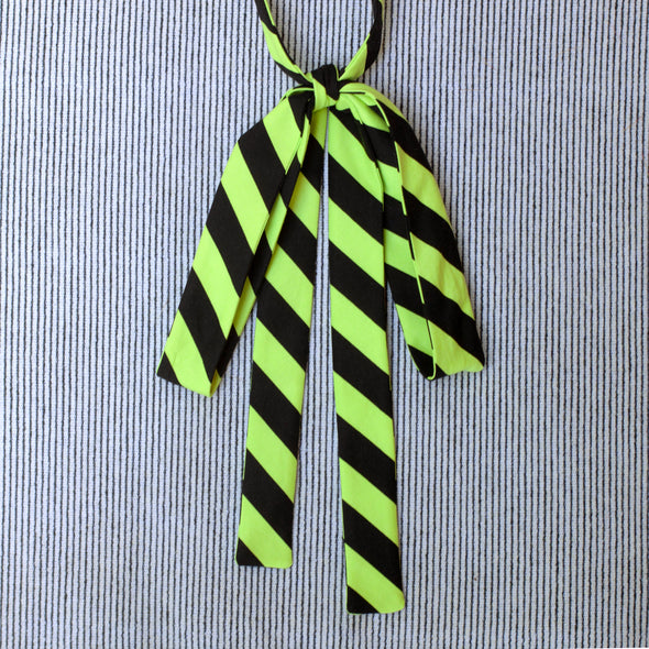 black & neon green striped bow tie- super long!