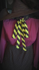 black & neon green striped bow tie- super long!