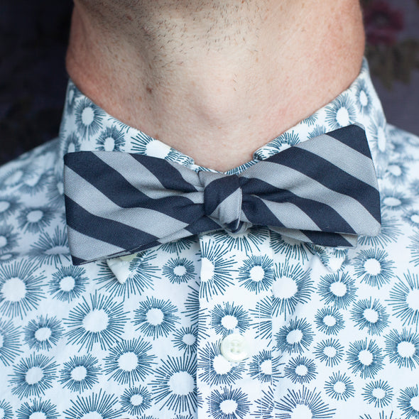 Black & grey stripes bow tie- classic batwing