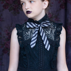 Black and grey striped bow tie- pointy