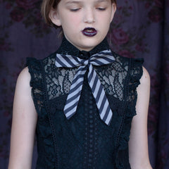 Black and grey striped bow tie- pointy